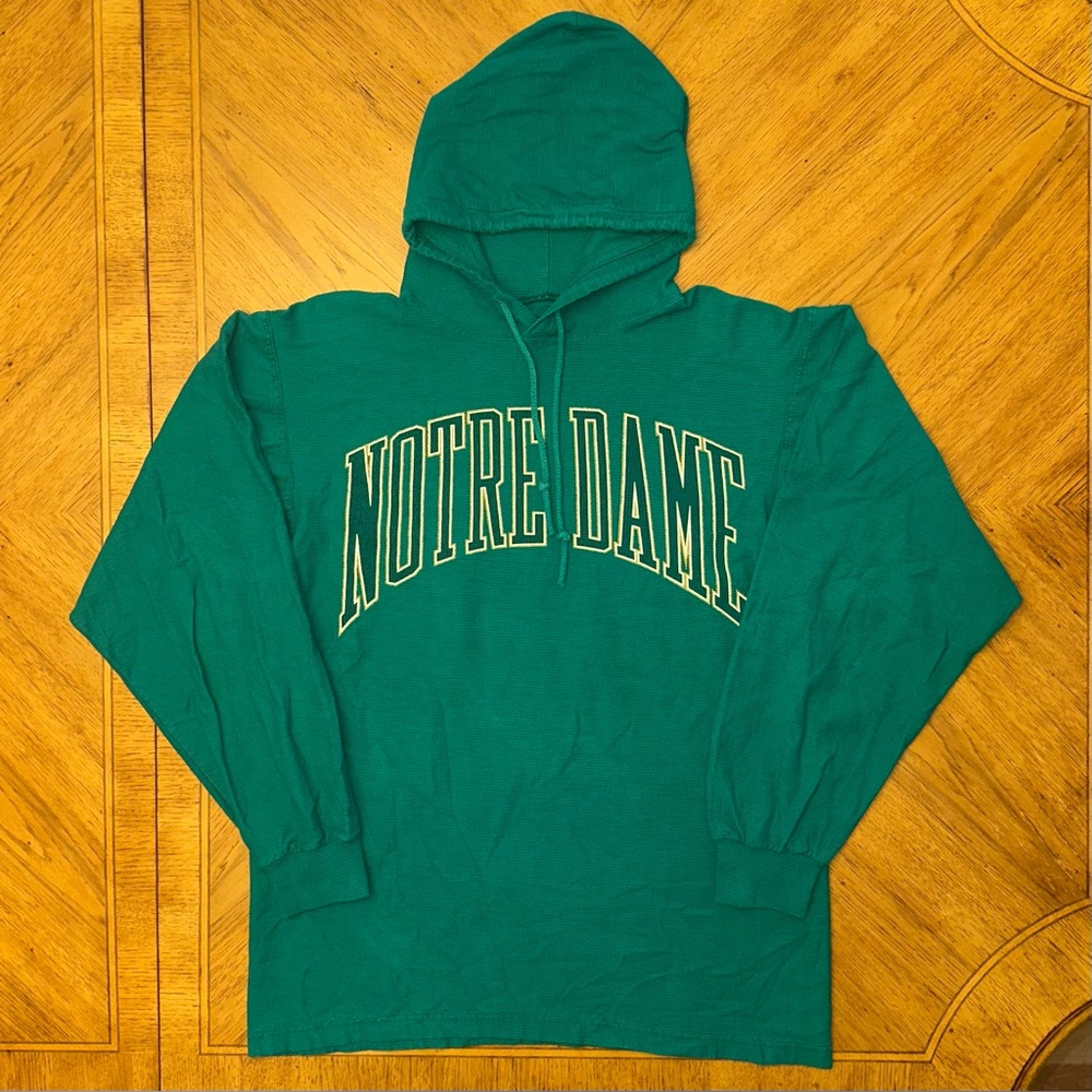 Vintage 90s Notre Dame Fighting Irish Hoodie Mens Size Medium Green Galt Sand